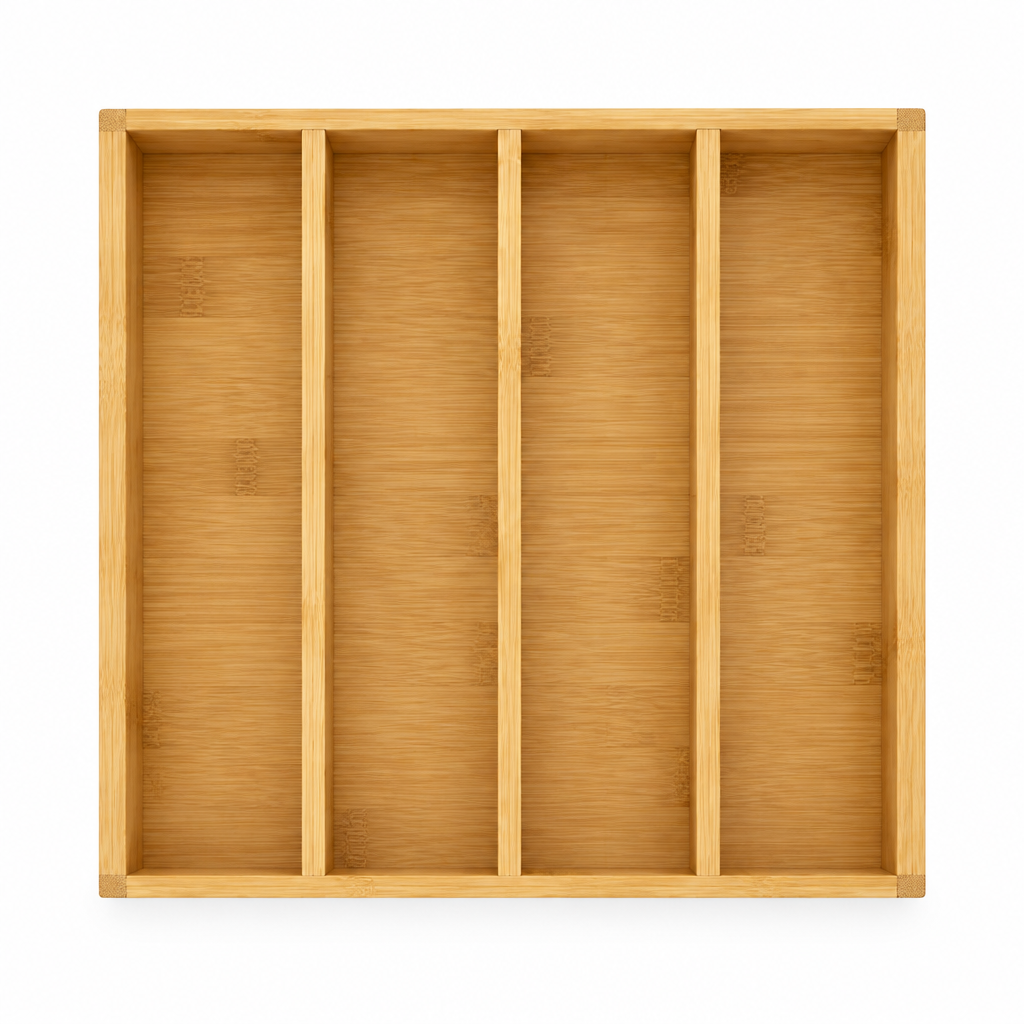 Bamboo drawer organizer top view