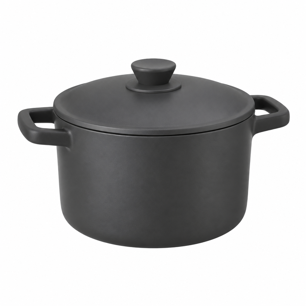 Concept image of charcoal cooking pot, front three-quarter view