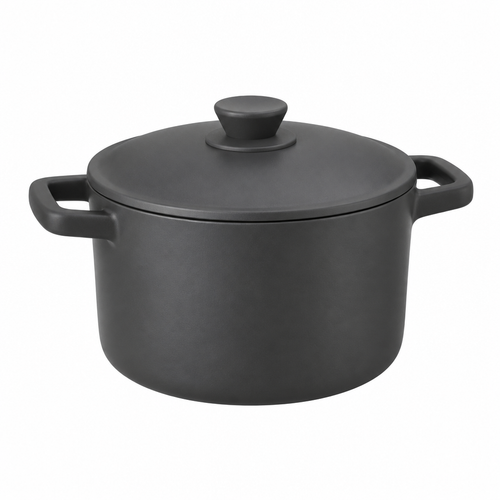 Concept image of charcoal cooking pot, front three-quarter view