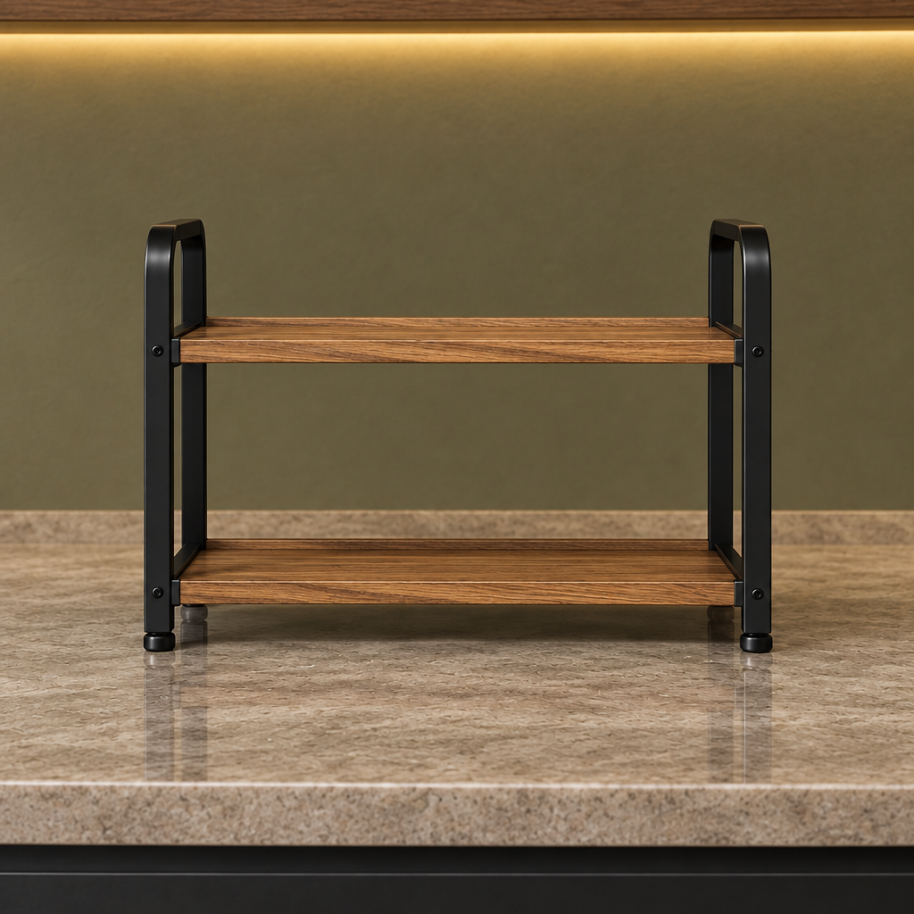 Black two-tier spice rack front view
