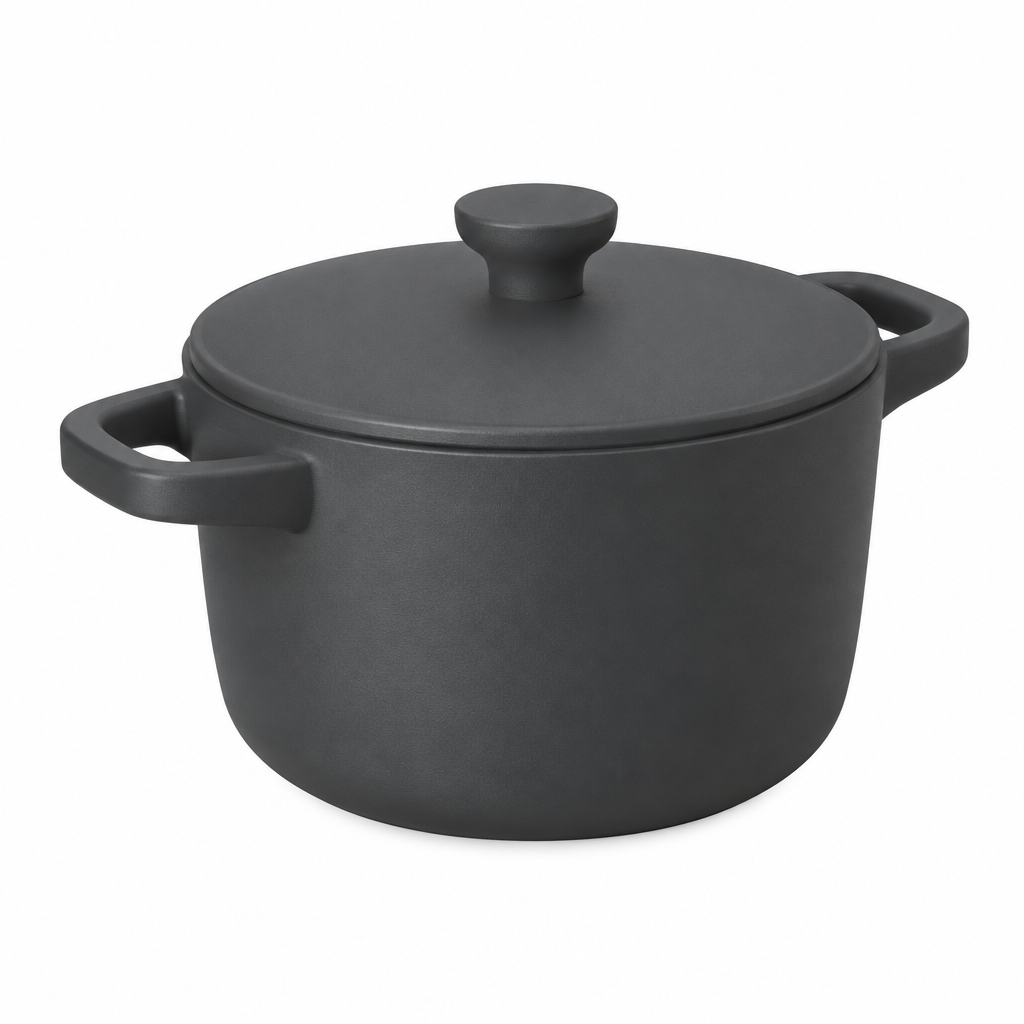 Concept image of charcoal cooking pot, rear three-quarter view