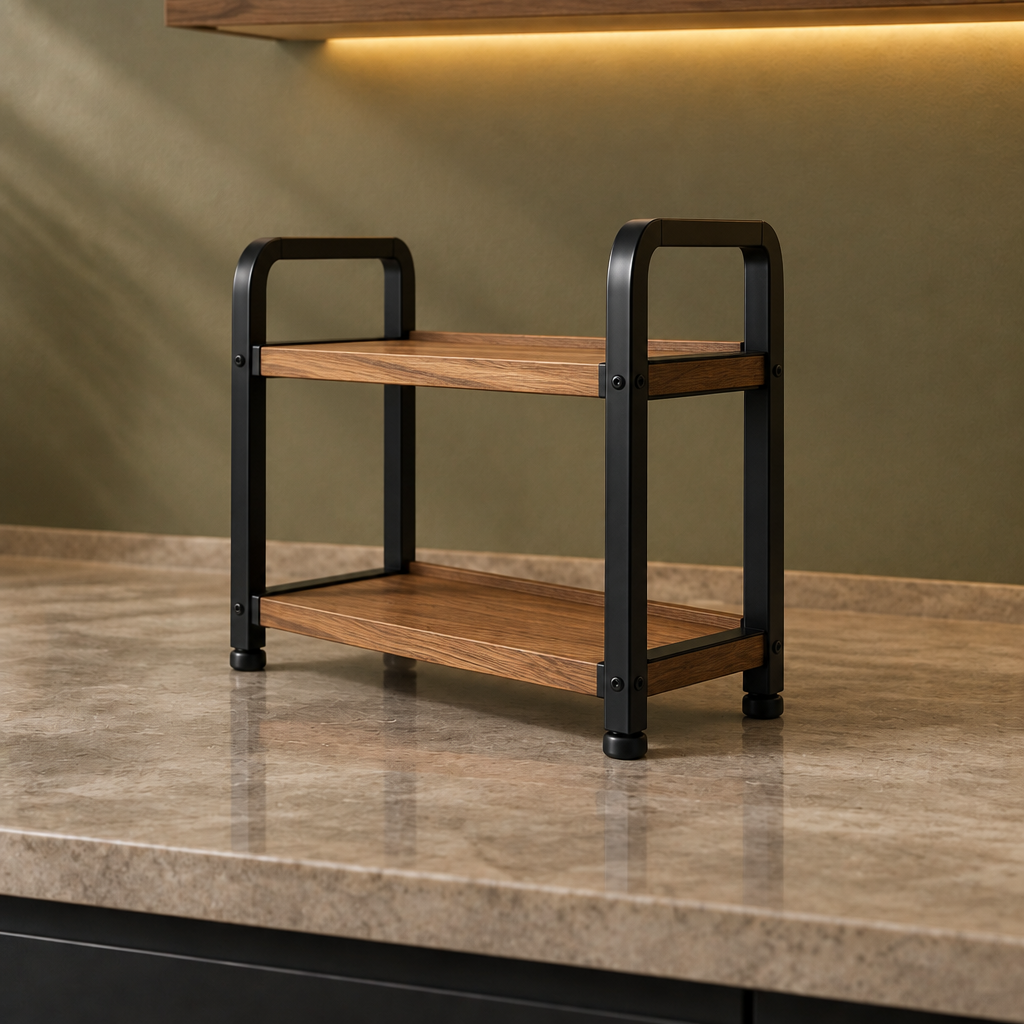 Black two-tier spice rack right view