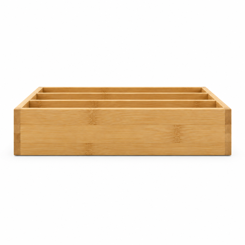 Bamboo drawer organizer side view