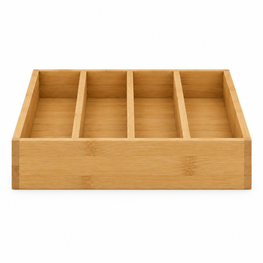 Bamboo drawer organizer front view