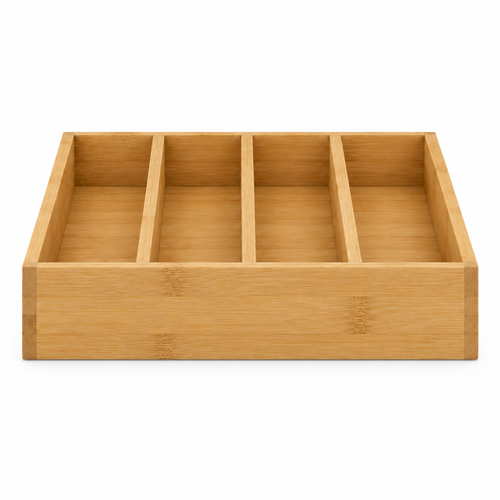 Bamboo drawer organizer front view