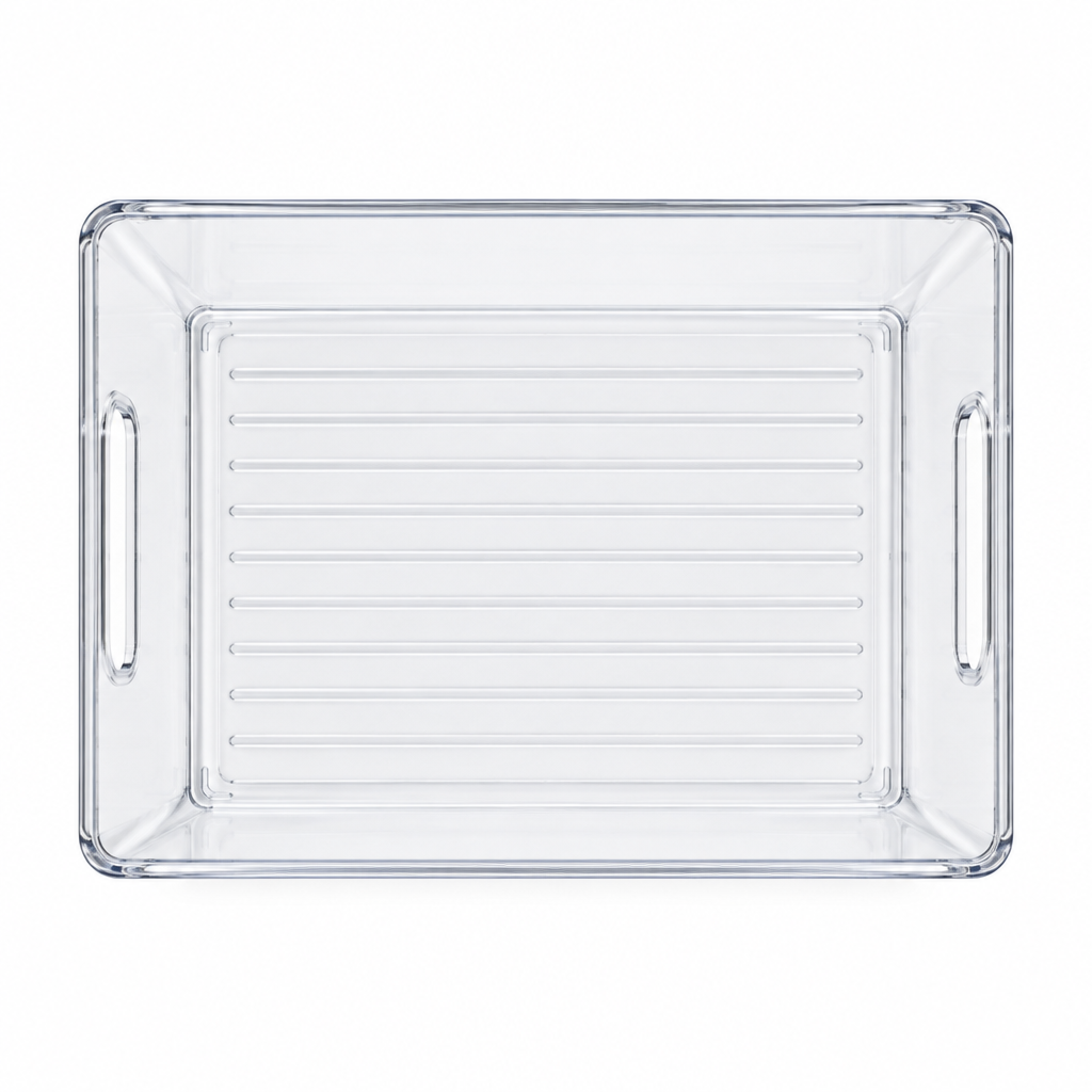 Clear fridge storage bin top view