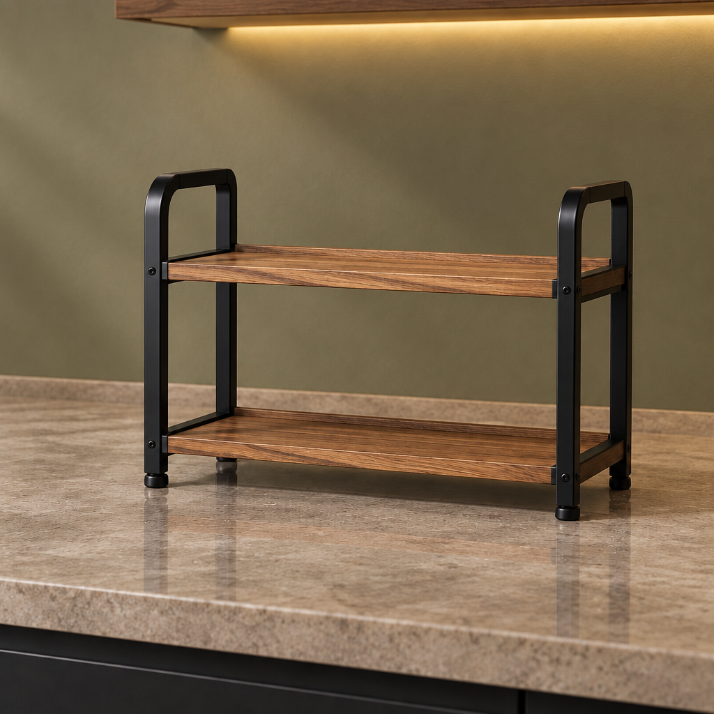 Black two-tier spice rack left view